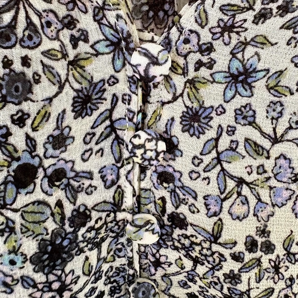Free People Lela Large Long Sleeve Floral Sheer Smocked Blue Purple Top - Picture 9 of 11